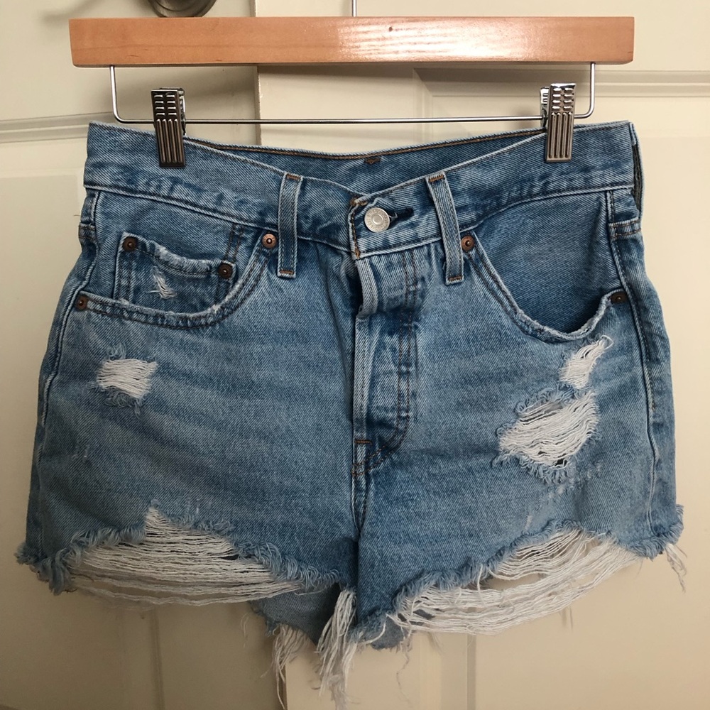 Levi's Light Blue Distressed Denim Cutoff Shorts